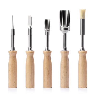 5-in-1 Wooden Handle Stainless Steel Tool Set The Herb Cafe Vaporizer Tool Kit