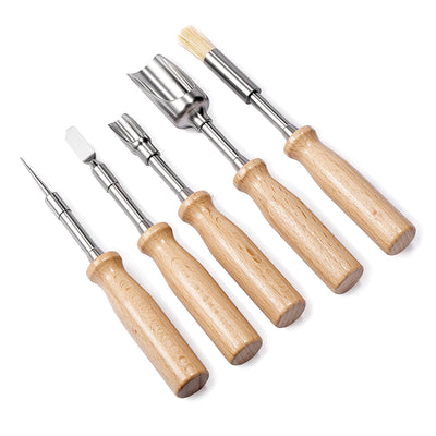 5-in-1 Wooden Handle Stainless Steel Tool Set The Herb Cafe Vaporizer Tool Kit